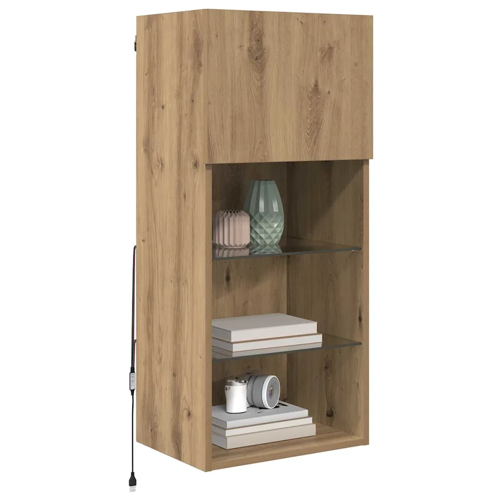 Mobiletti TV a parete con LED 2 pcs Rovere artigianale 882957