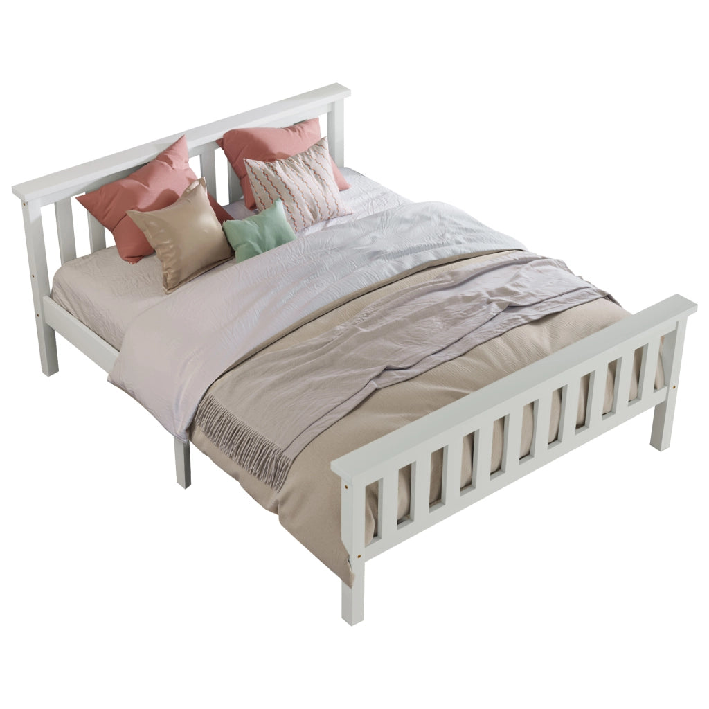 Letto per Adulti; Letto Matrimoniale 140×200 cm con Struttura Stabile; senza Materasso; in Legno Massello; Bianco