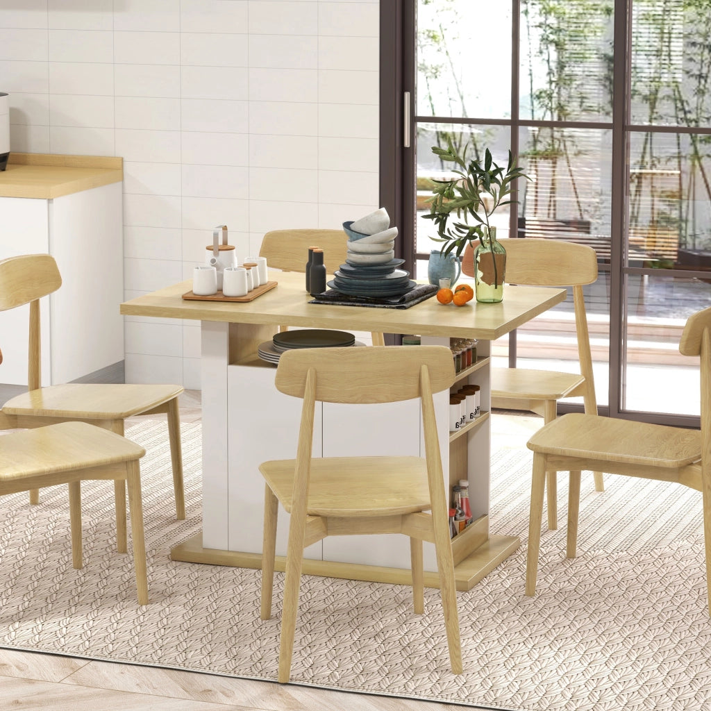 Tavolo da Cucina 4 Persone con Armadietti ¨C Zephmum ¨C Bianco e Legno, 110x70x75.5 cm