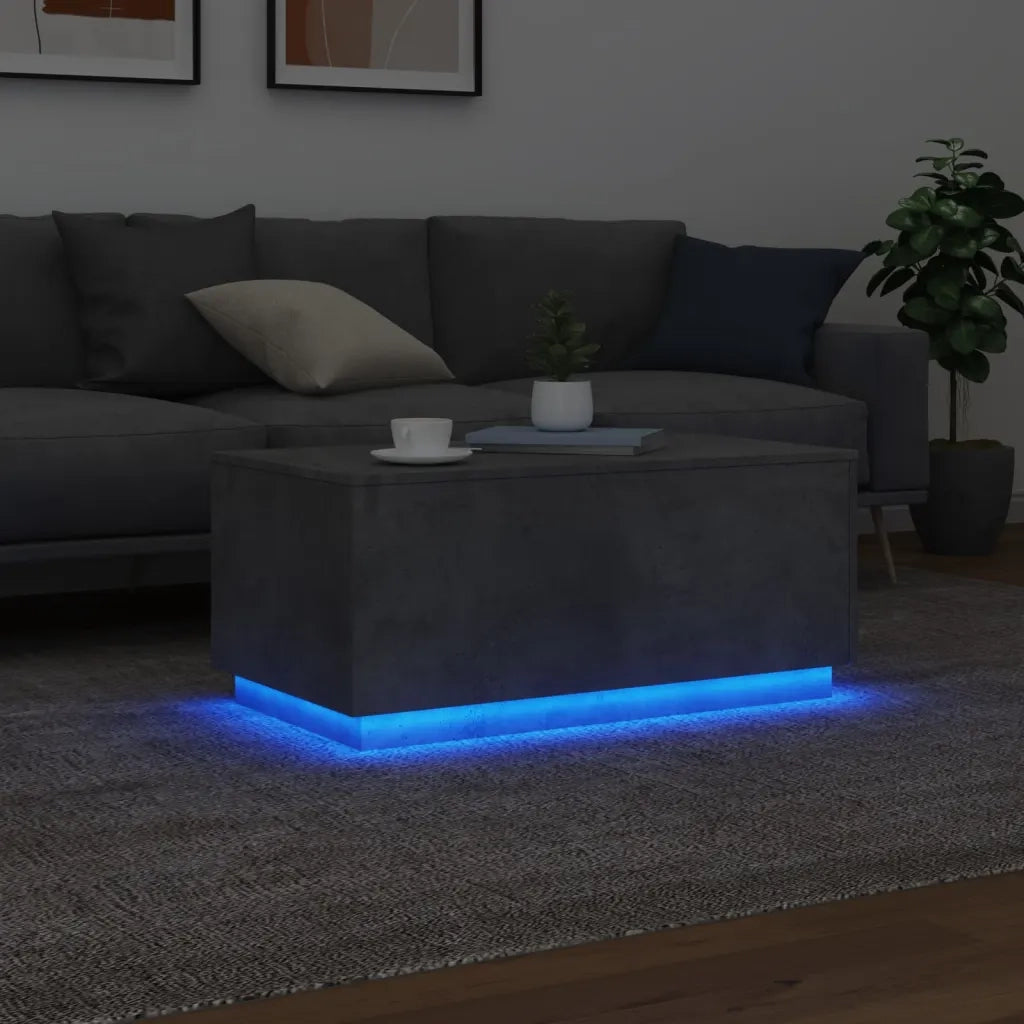 Tavolino da Soggiorno con Luci LED-Tavolino da Salotto-Tavolo Grigio Cemento 90x50x40 cm 818093