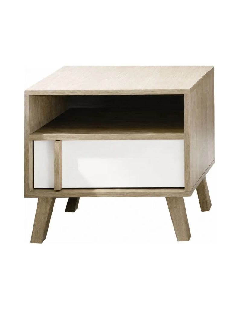 Set camera da letto per bambini MALMO con letto 90x200, comodino e scaffale – Rovere chiaro e bianco