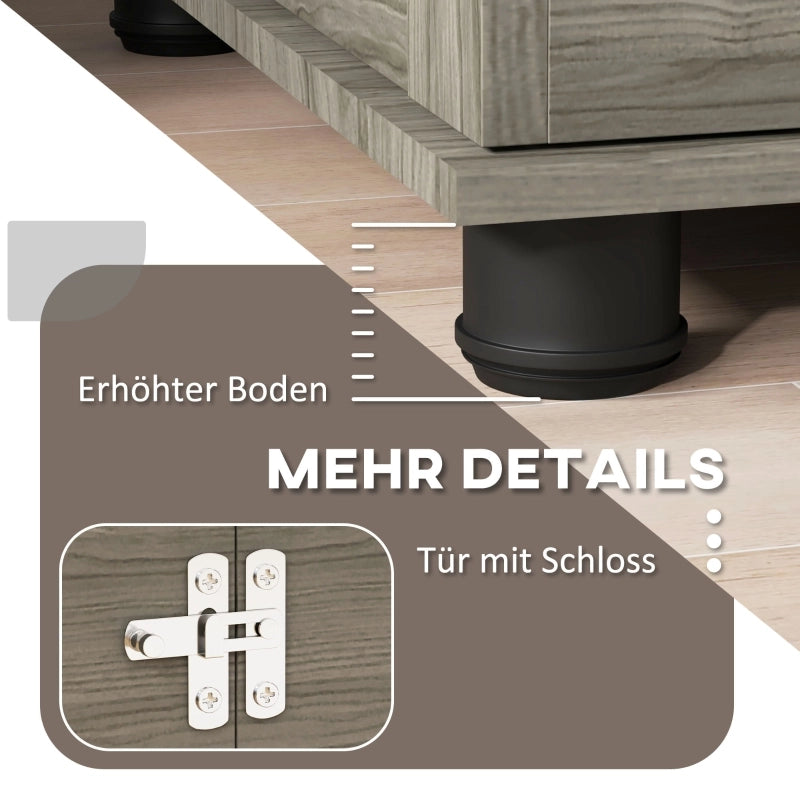 Cuccia per cani con cuscino lavabile e piano superiore in legno grigio con porta chiudibile 80 × 56 × 63 cm