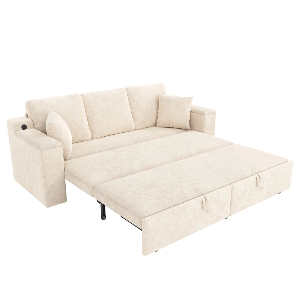 Divano 3 posti trasformabile con letto estraibile 210;5x192 cm; chenille beige