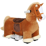 Cavallo Elettrico per Bambini 74x34x51 cm con Pedali Rotelle e Suoni in Peluche e Metallo Marrone