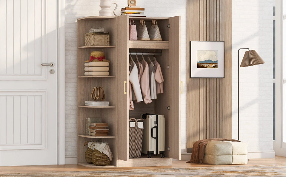 Armadio 2 ante 90x55x170 cm con ripiani e cassetti in MDF; metallo e compensato