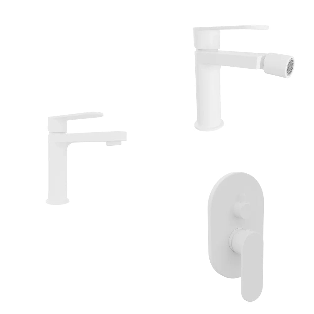 Set miscelatori lavabo 16cm bidet miscelatore doccia con deviatore bianco opaco | Margot