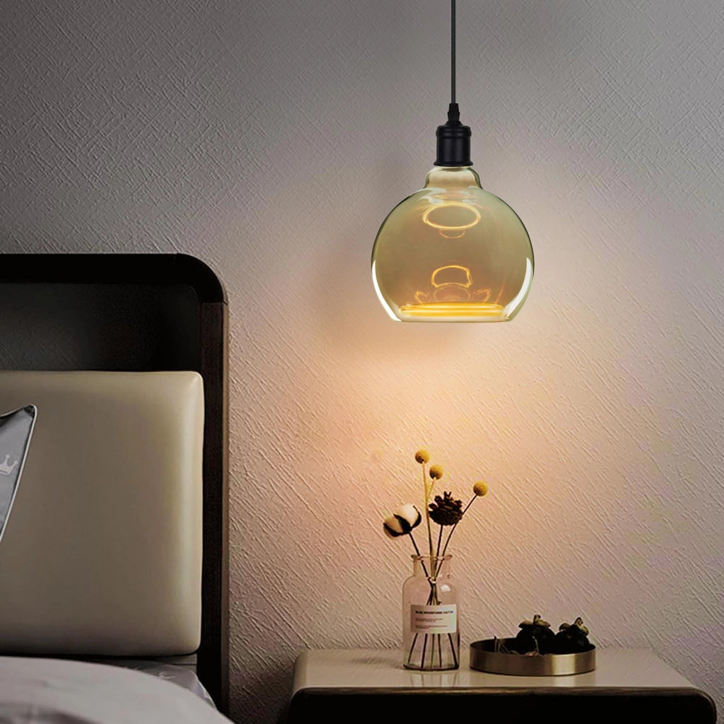Lampadina design MOON lampada LED E27 6W dimmerabile vetro fume luce gialla 1900K pizzeria bar diametro 150mm