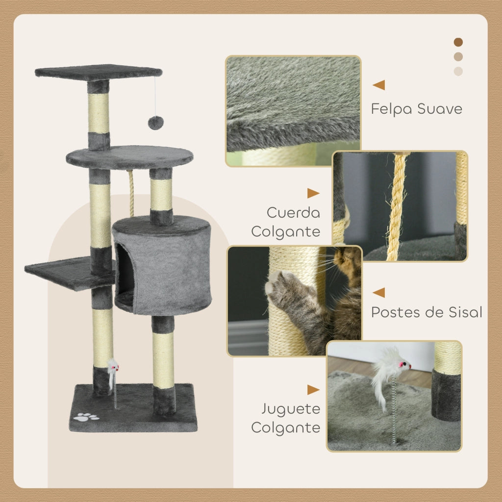 Albero tiragraffi per gatti con sisal piattaforme e giocattoli ¨C zephmum ¨C Grigio scuro 116 cm