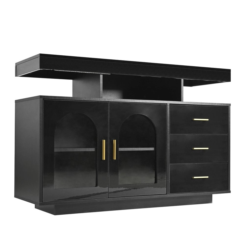 Credenza Buffet con LED 16 Colori ¨C MINIMAL ¨C Nero Lucido 120 cm, Cassetto, Soggiorno