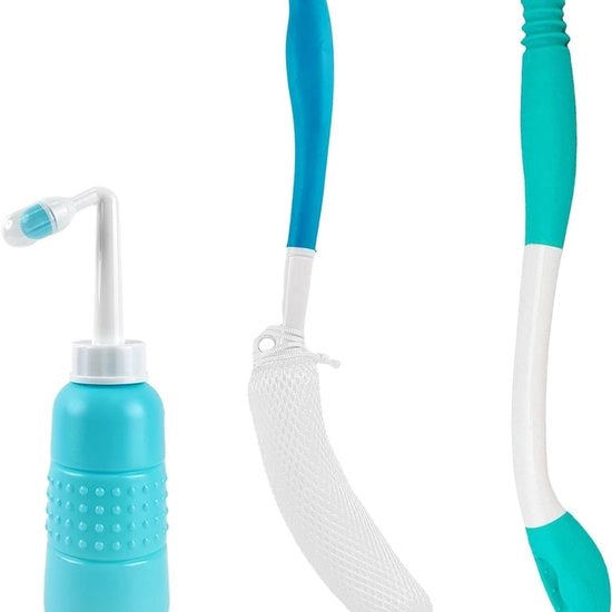 Kit di aiuto per il bagno, vasca da bagno con scarico, con spruzzo, aiuto per il bagno per asciugare il sedere, asciugamano per il sedere in silica, pinza per afferrare senza dover piegarsi