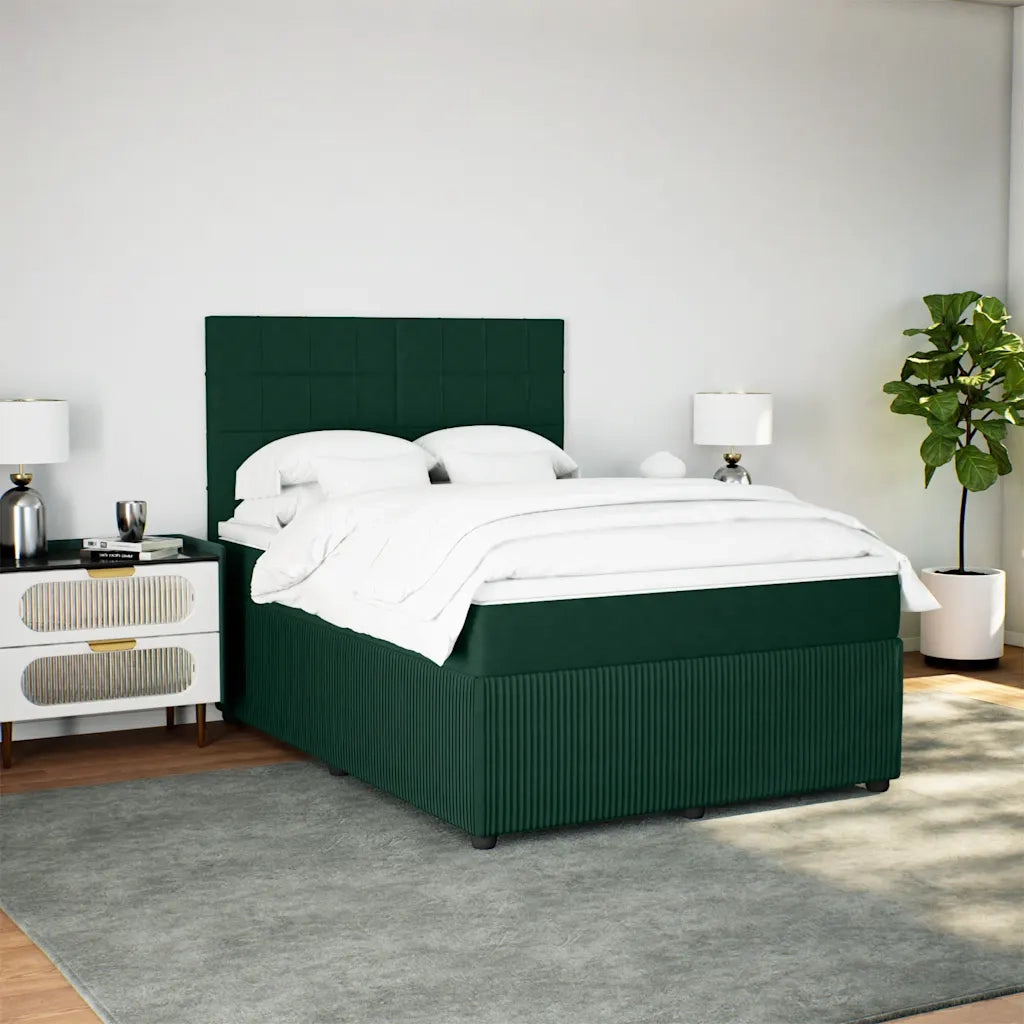 Giroletto a Molle con Materasso Verde Scuro 140x190 cm Velluto