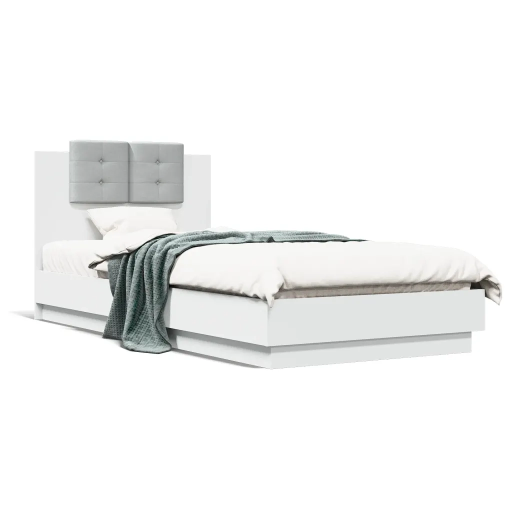 Letto singolo | Letto per adulti | Giroletto con Testiera Bianco 100x200 cm in Legno Multistrato