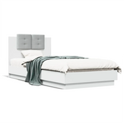 Letto singolo | Letto per adulti | Giroletto con Testiera Bianco 100x200 cm in Legno Multistrato