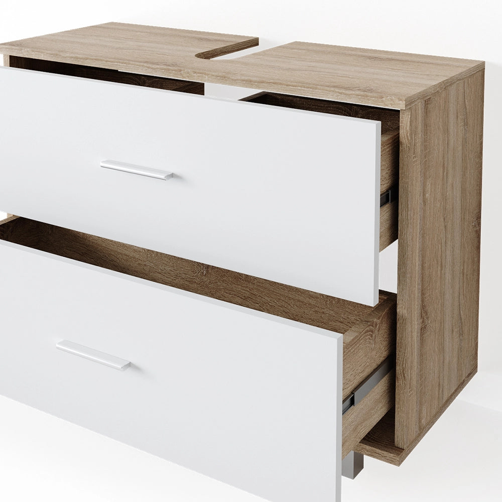 Vicco Set mobili bagno Bianco/Sonoma 4 parti, con armadio alto