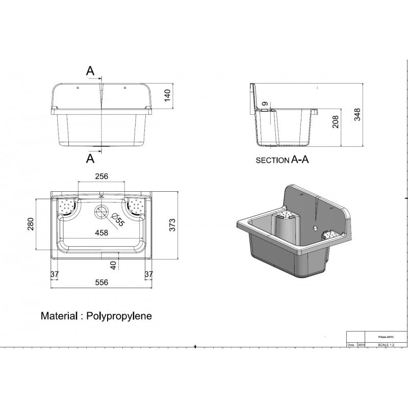 Pilozzo a muro da esterno 56x37 cm  Marmo  Doppia vasca laterale  Giardino e garage  Kit di montaggio e scarico  Negrari