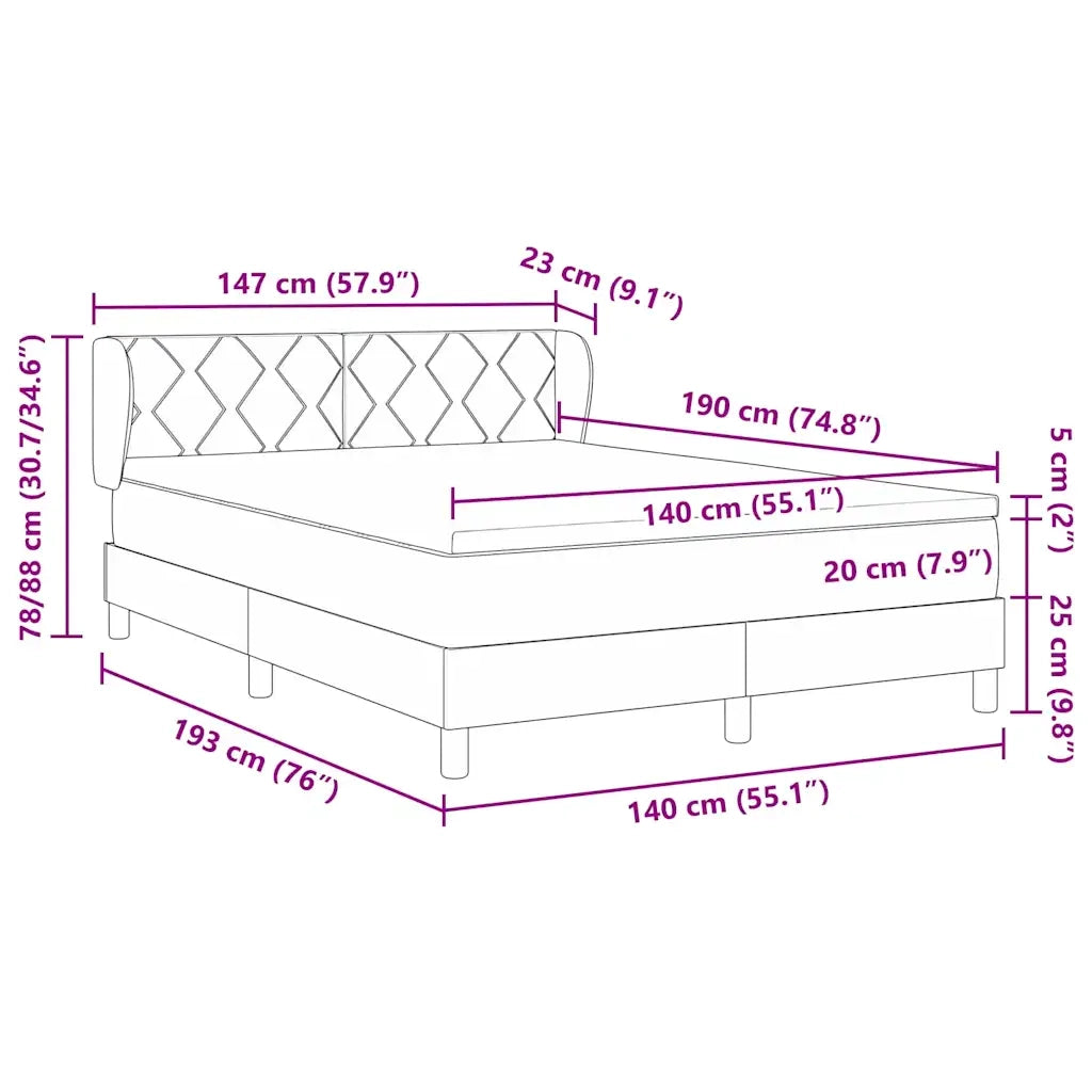 Letto a molle con testiera Grigio scuro 140 x 190 cm Velluto 3340437