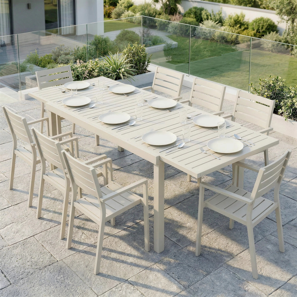 Tavolo da Giardino Allungabile ¨C zephmum ¨C Bianco, Alluminio, Piano a Doghe