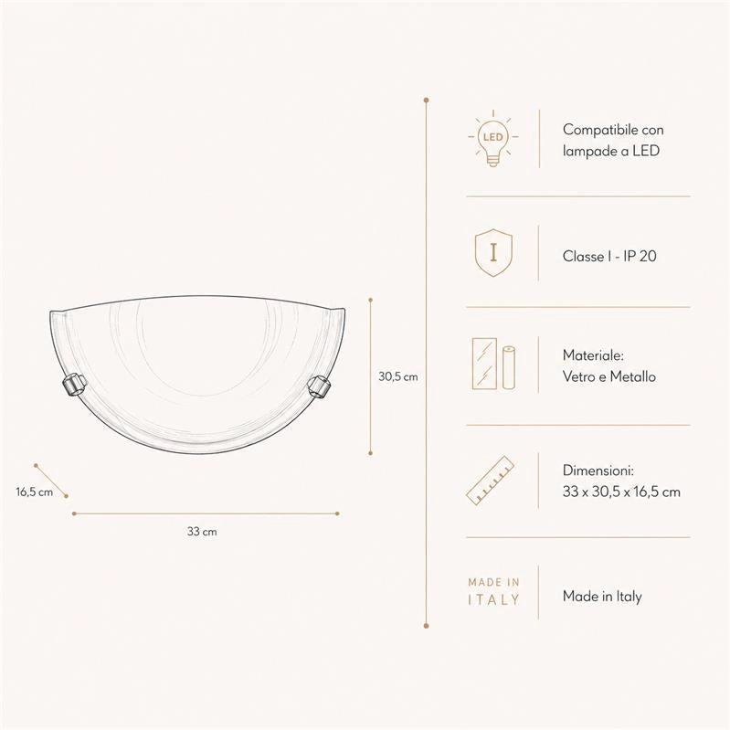 LAMPADA DUNA APPLIQUE DA PARETE IN VETRO E METALLO E27 1 LUCE BIANCA