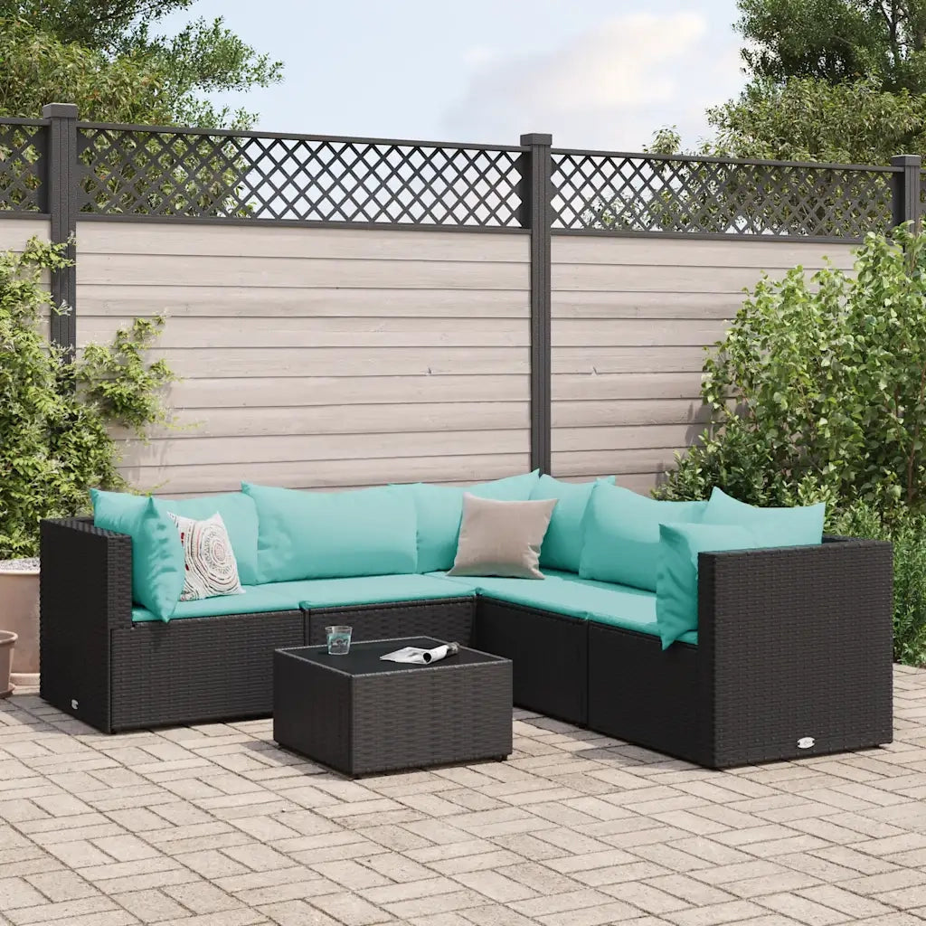 vidaXL Set Mobili da Giardino 6 pz con Cuscini in Polyrattan Nero