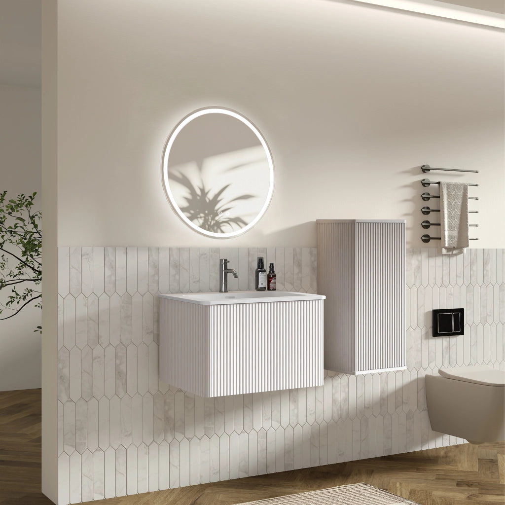 Mobile da bagno con lavabo e specchio LED - per bagno - in MDF e vetro - bianco