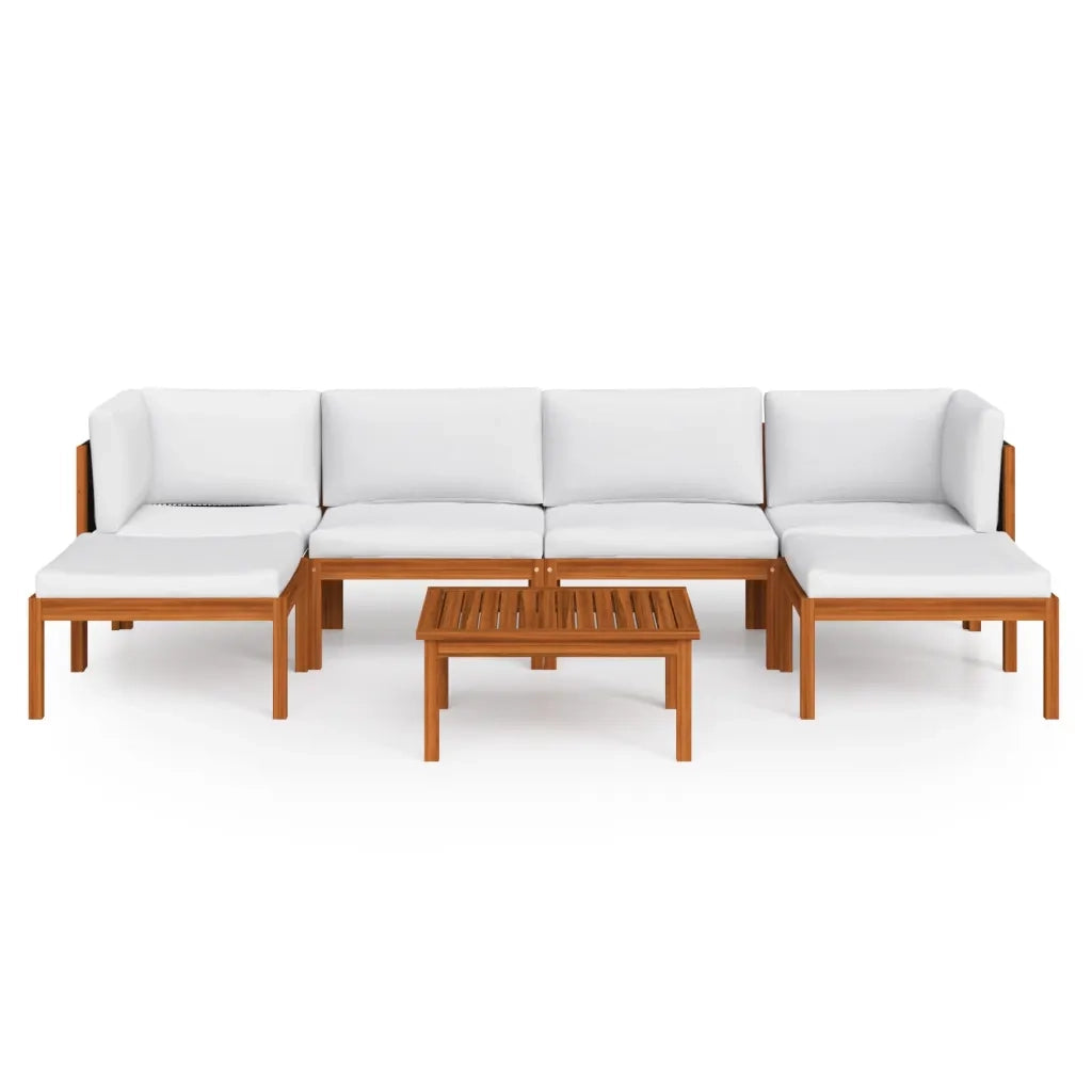 Set Divani da Giardino 7 pz con Cuscini Crema Massello Acacia cod mxl 39510