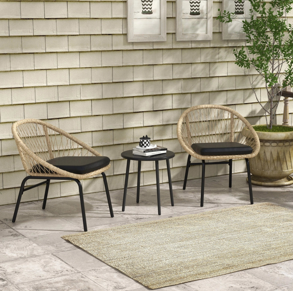 Set da giardino in rattan giallo con tavolo rotondo e 2 sedie