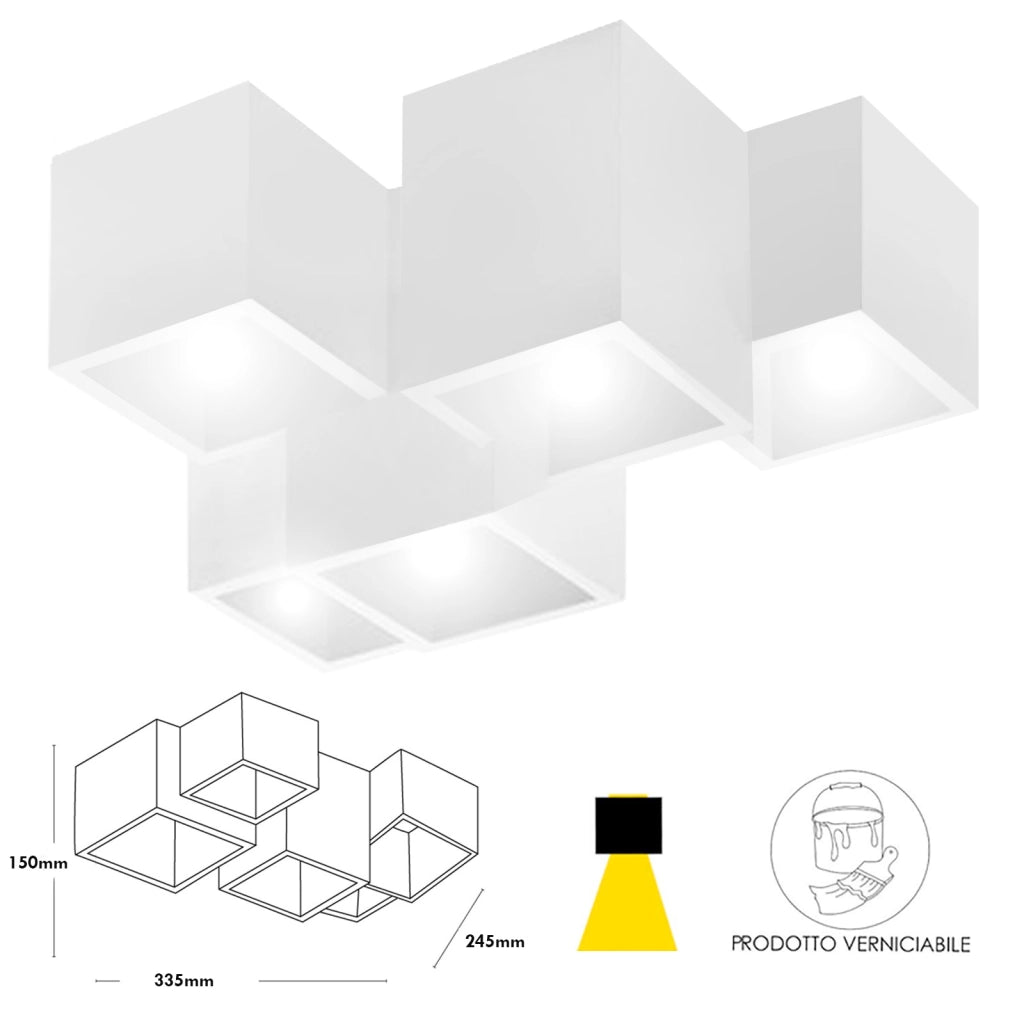 Lampada soffitto plafoniera gesso moderna quadrata LED 5 GU10 cucina 230V