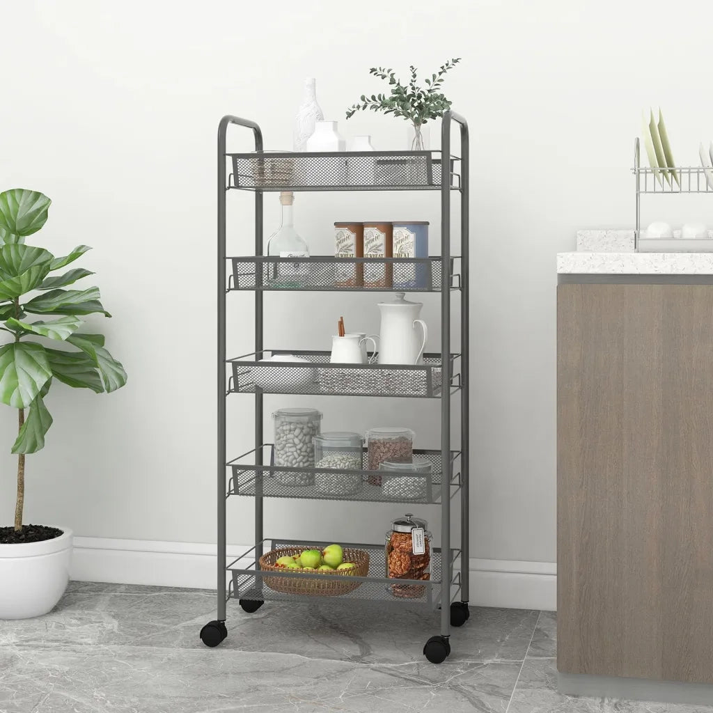Carrello da Cucina con 5 Ripiani Grigio 46x26x105 cm in Ferro CFW7945075
