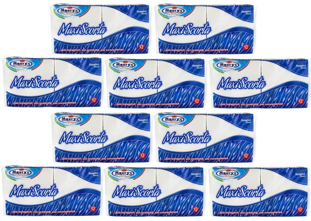 SET 10 MAURY'S TOVAGLIOLI BIANCHI 33X33CM MONOVELO 2300 PZ MAXI SCORTA