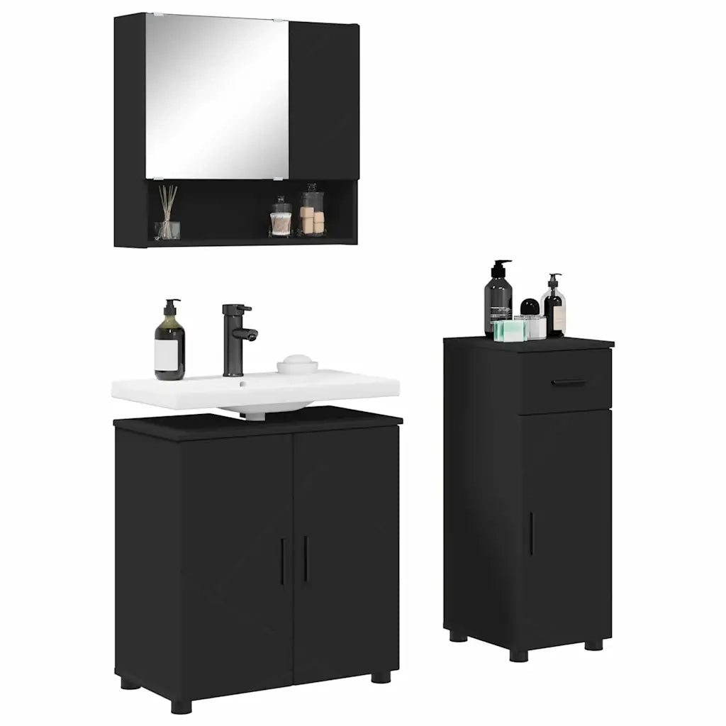 Set di mobili per il bagno con cassetto con porta 3 pcs Nero 3392954