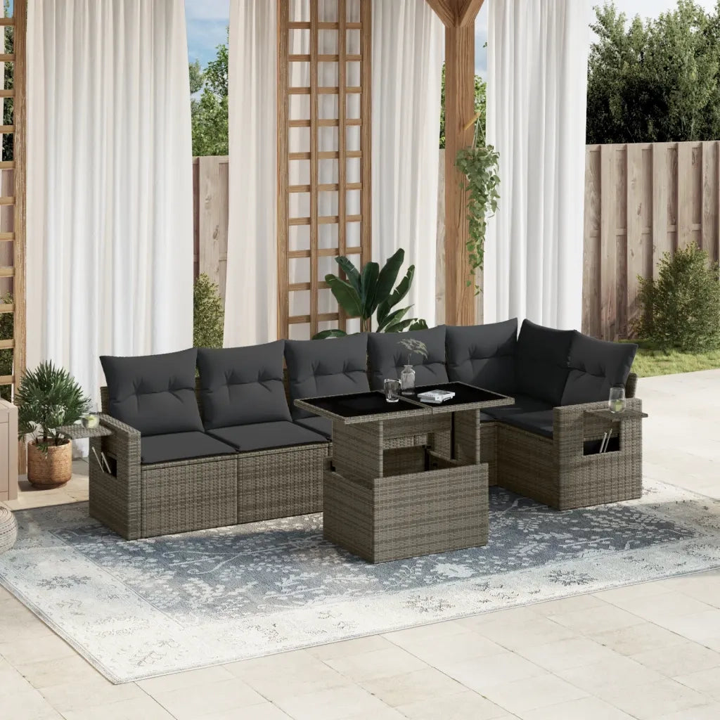Set Divani da Giardino 7 pz con Cuscini Grigio in Polyrattan 3267920