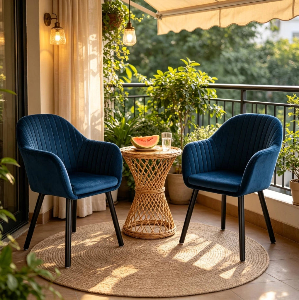 Sedia da pranzo in velluto blu 42x50x81 cm, set da 2, con braccioli