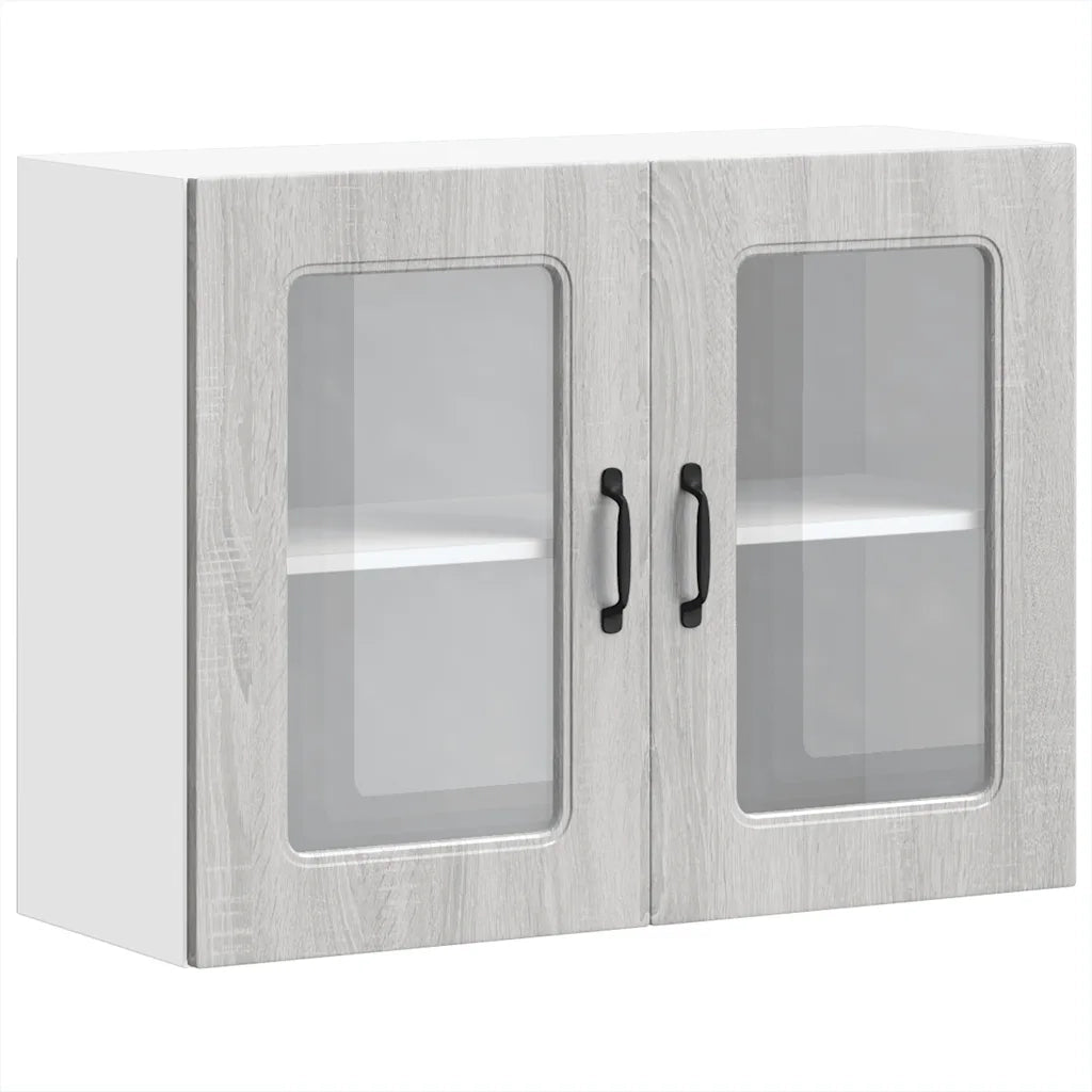 Pensile da Cucina con Porta in Vetro Kalmar Grigio Sonoma 853613