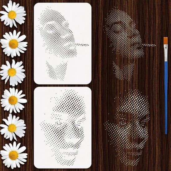 Kit di stencil per pittura 2 pezzi - Schemi riutilizzabili - Disegni a punti - Figure e simboli - Accessori artistici - Ispirazione creativa - Kit stencil per pittura