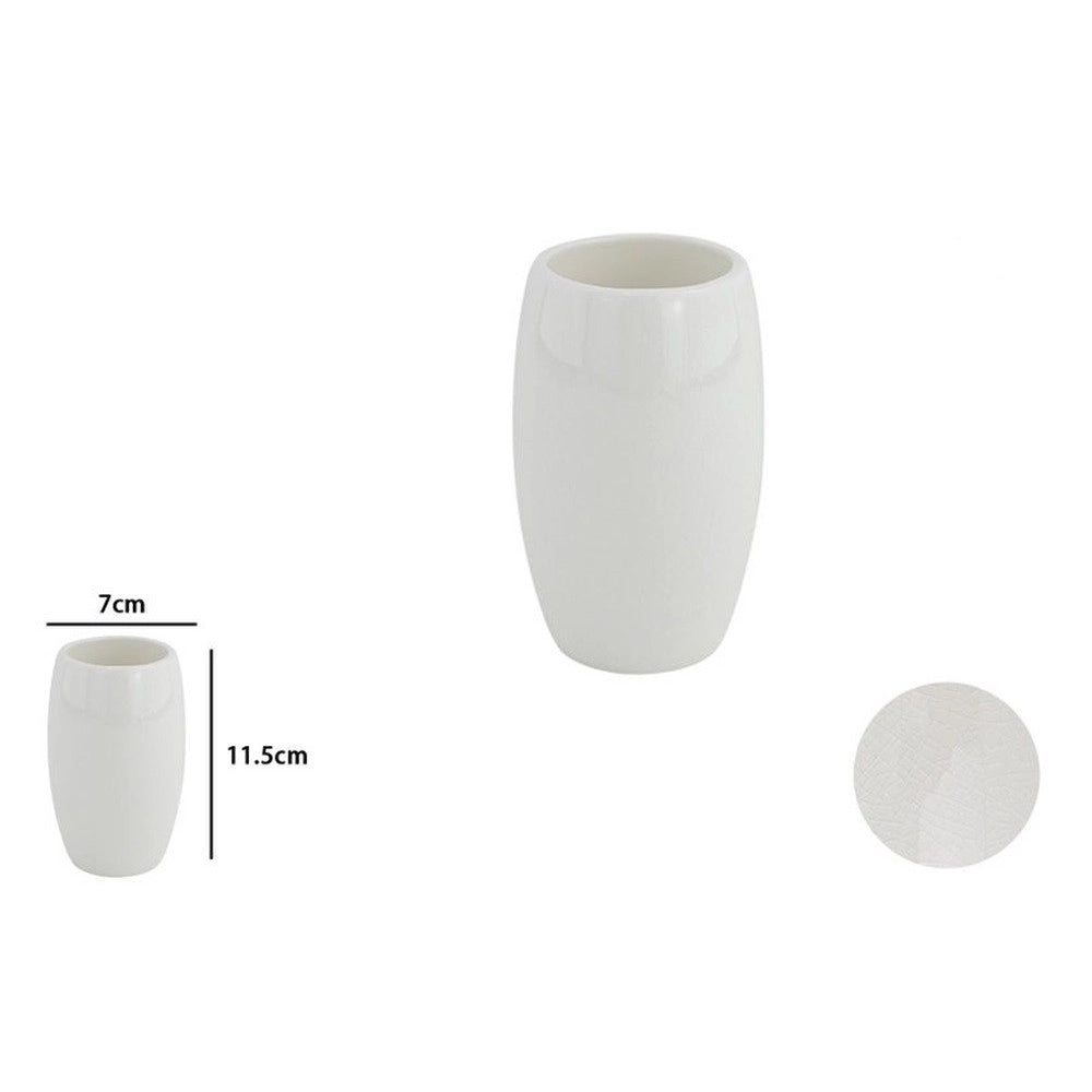 Trade Shop - Porta Spazzolini Bicchiere Bianco Pelle Accessorio Arredo Da Bagno Elegante 87787 -