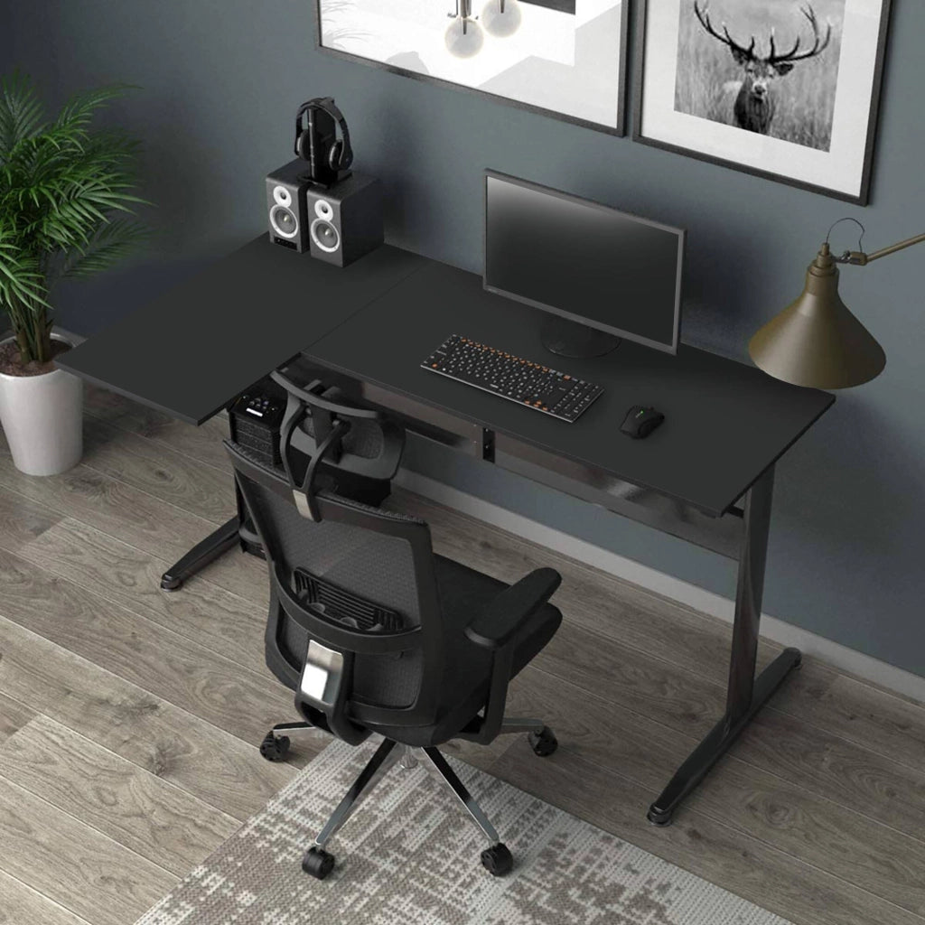 Scrivania Acua, Scrittoio angolare, Scrivania ufficio multiuso, Tavolo da lavoro salvaspazio, 80x140h75 cm, Nero