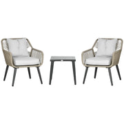 EasyComfort Set Tavolino e Sedie da Giardino 3 Pezzi in Rattan PE e Acciaio con 2 Sedie Moderne e 1 Tavolino da Caffè