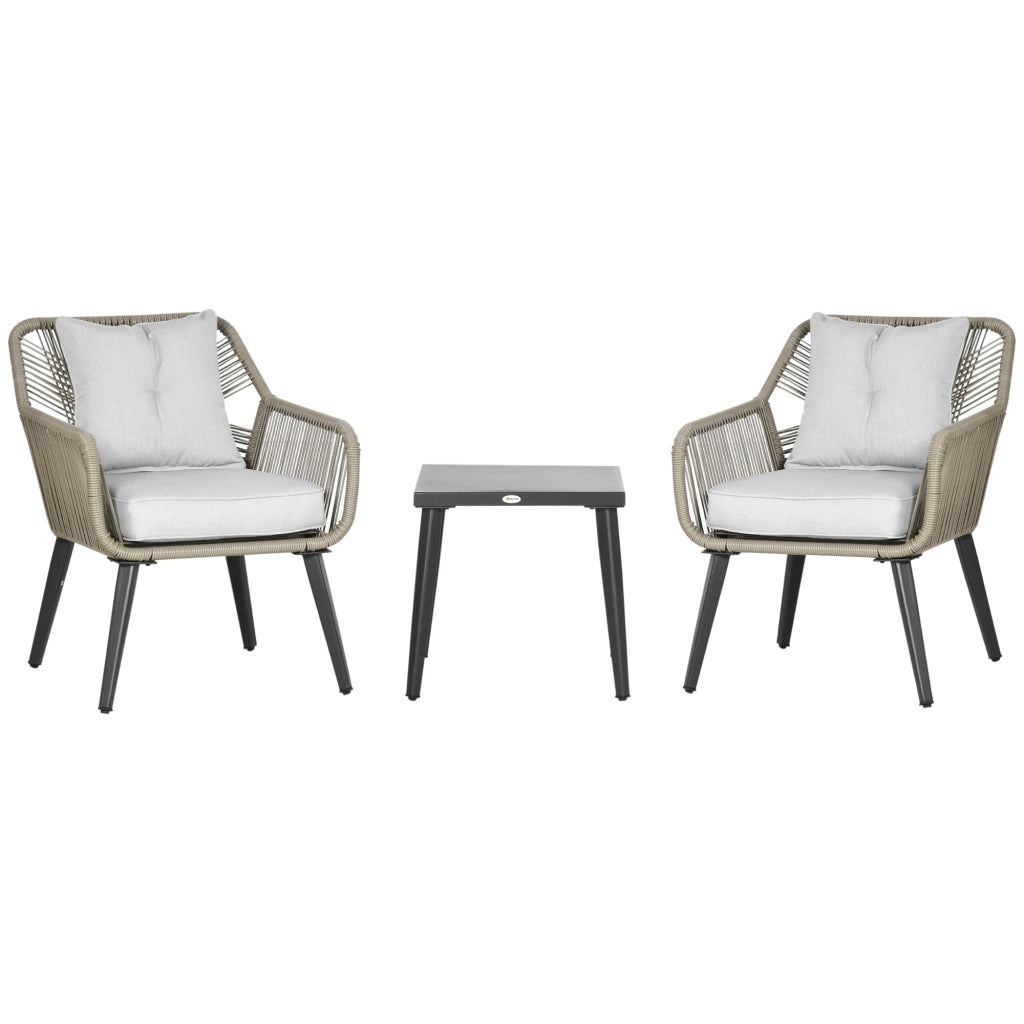 EasyComfort Set Tavolino e Sedie da Giardino 3 Pezzi in Rattan PE e Acciaio con 2 Sedie Moderne e 1 Tavolino da Caffè