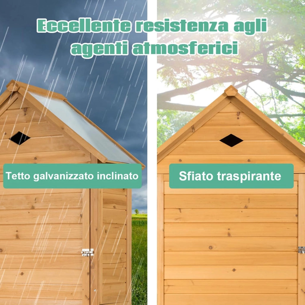 Armadio da Esterno, Casetta da Giardino in Legno con Tetto Galvanizzato Impermeabile, Mensole e Chiusura a Chiave, Ripostiglio da Balcone, Cortile e Giardino (80 x 45 x 177 cm)