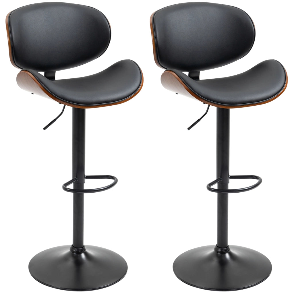 Sgabello da bar girevole regolabile 53x52x92-112 cm con seduta imbottita in similpelle e legno; nero