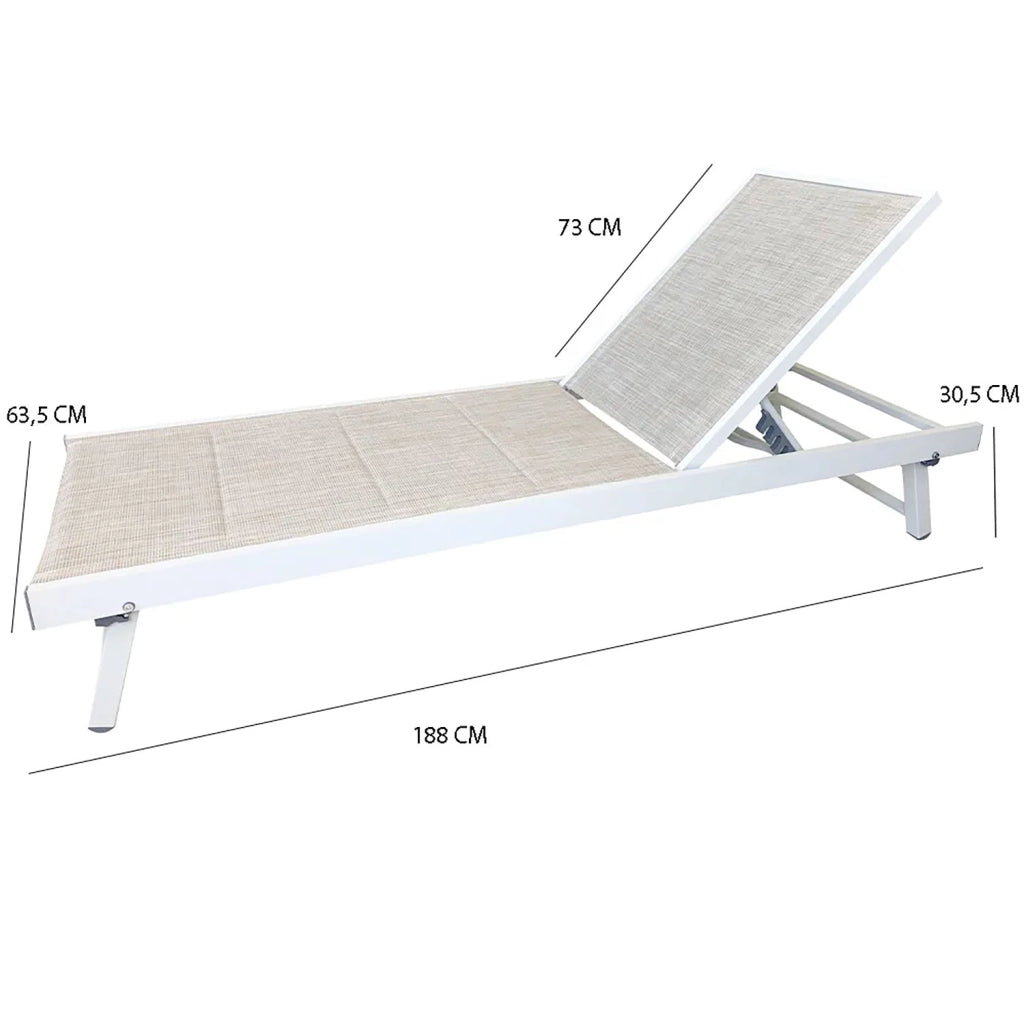 Lettino Prendisole da Giardino Reclinabile Tenerife 188x63,5x73/30,5 cm in Alluminio e Textilene Bianco e Melange