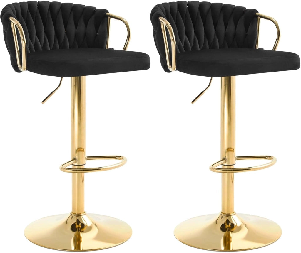 Set di 2 Sgabelli da Cucina Altezza Regolabile, Sgabelli da Bar in Velluto, Girevoli a 360°, con Base in Metallo e Poggiapiedi, Nero
