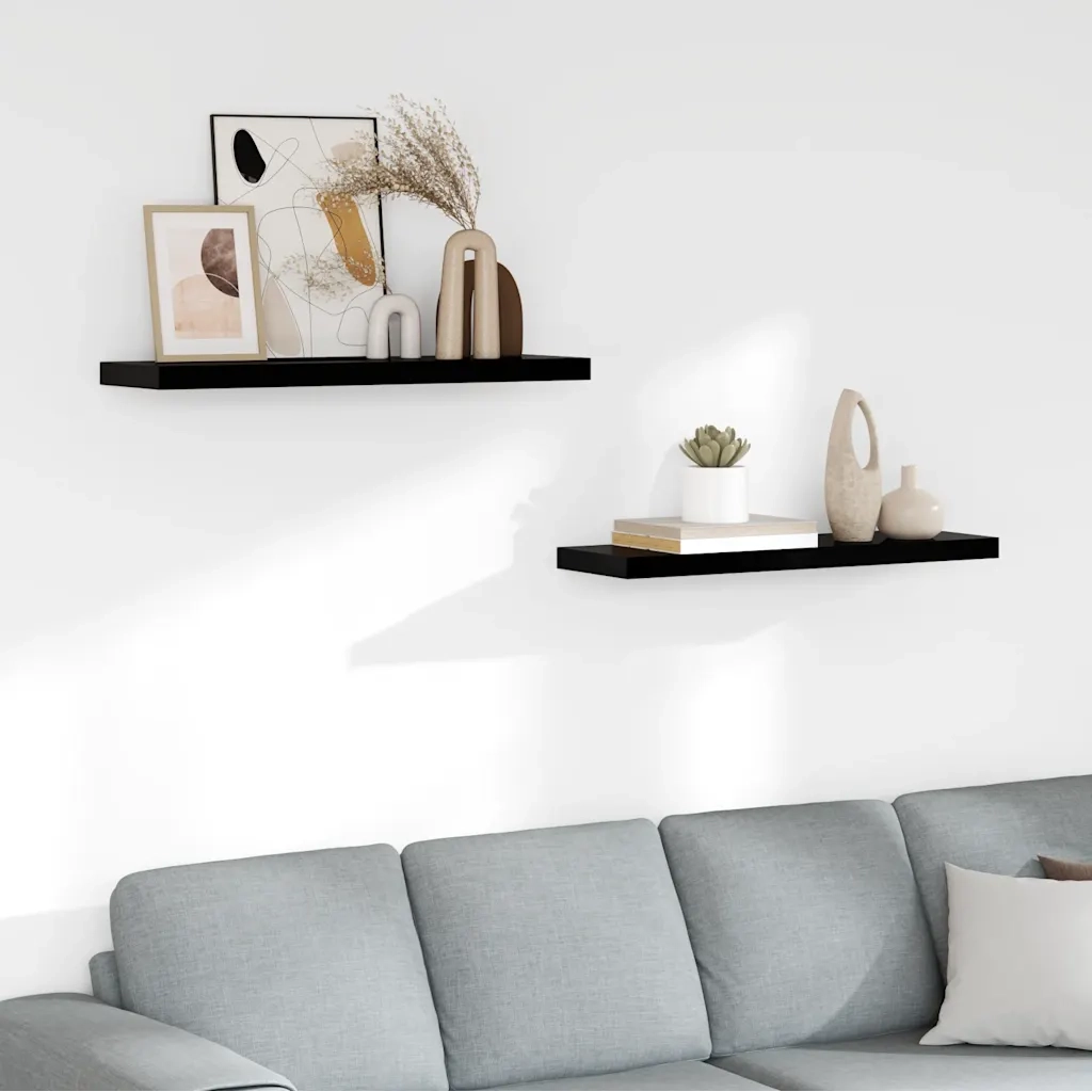 2 pz Scaffali a Parete | Ripiano a parete | Mensole a Parete Nero Lucido 80x23,5x3,8 cm in MDF