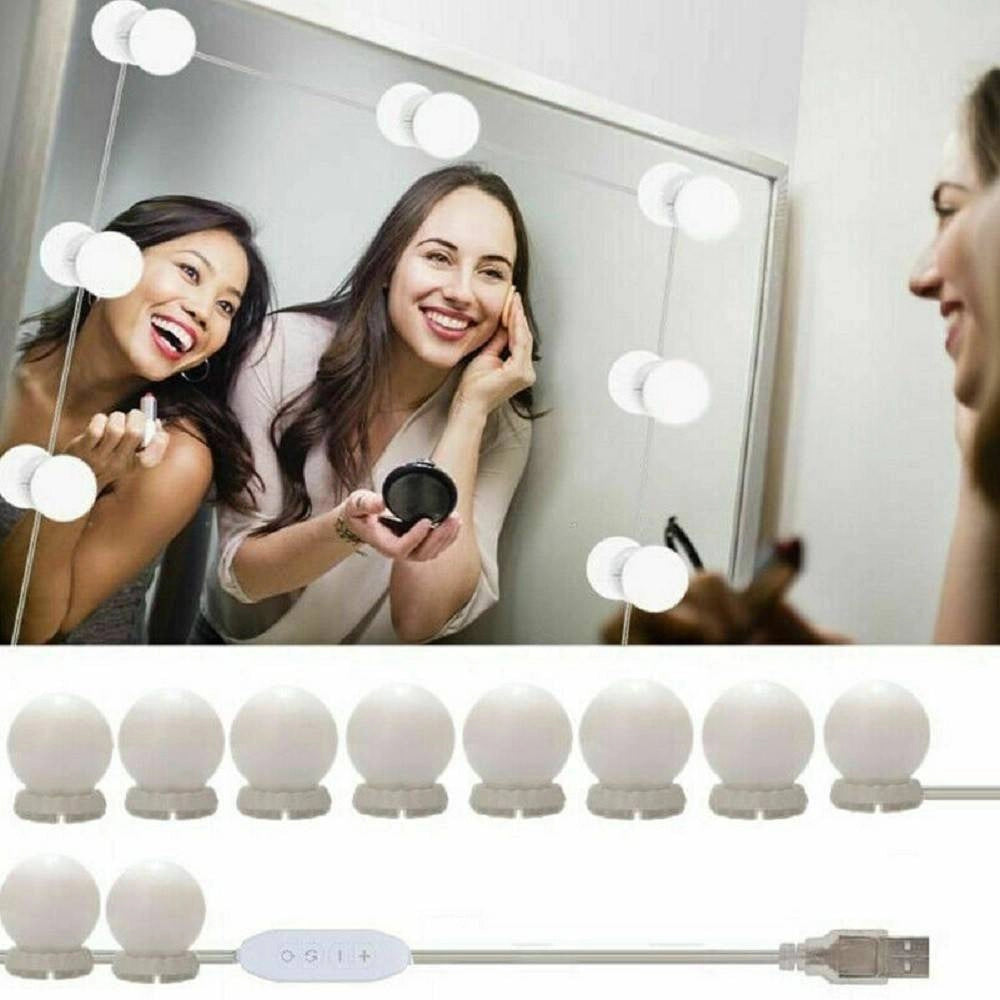 Trade Shop - Kit 10 Pezzi Lampadine Luci Led Rotondi Per Specchio Trucco Make Up Bagno -
