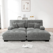 Divano modulare in chenille grigio con 2 pouf; 2 cuscini lombari e 2 cuscini decorativi