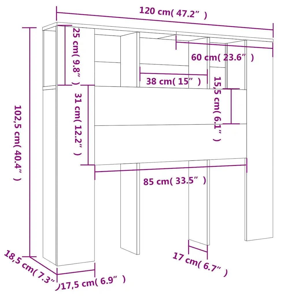 Armoire de tête de lit sonoma gris 120x18,5x102,5 cm