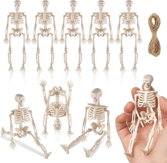 Mini figure di scheletri per decorazione di Halloween - 8 pezzi, 15 cm - scheletri in plastica per decorazione di Halloween.