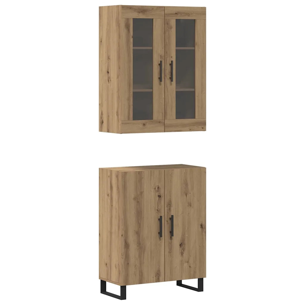 Credenza 2 pz-Set di 2 Buffet-Armadio da cucina rovere artigianale Legno multistrato 657312