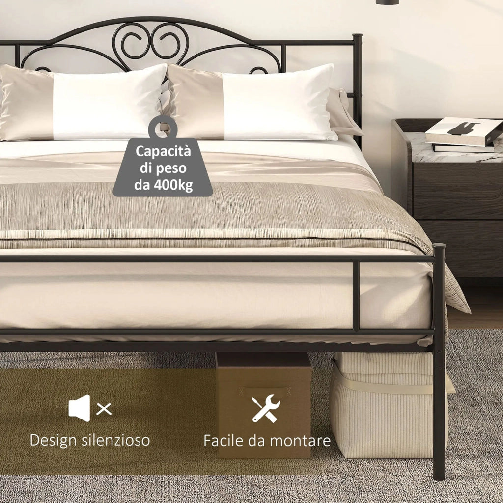 Struttura Letto Matrimoniale 160x200 cm in Acciaio con Doghe Integrate Nero