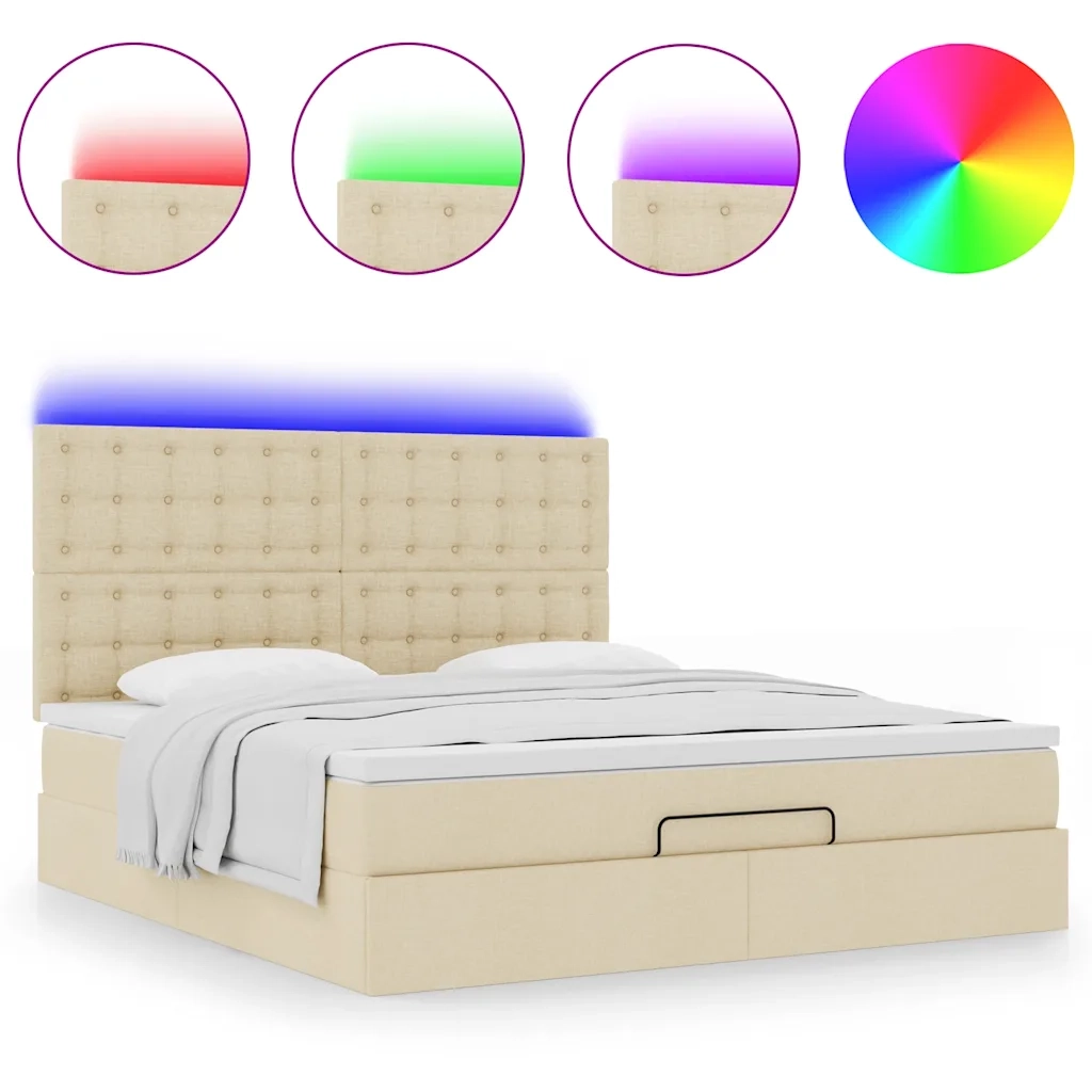 Struttura Letto Pouf con Materasso Crema 180x200 cm in Tessuto 3314195
